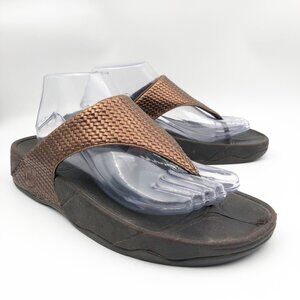 FITFLOP Lulu Weave Bronze Brown Platform Thong Sandals Womens 9